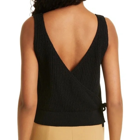 Vince Crossover V-Back Ribbed Tank in Black Scoop Neckline 100% Cotton Large NWT - Picture 11 of 16